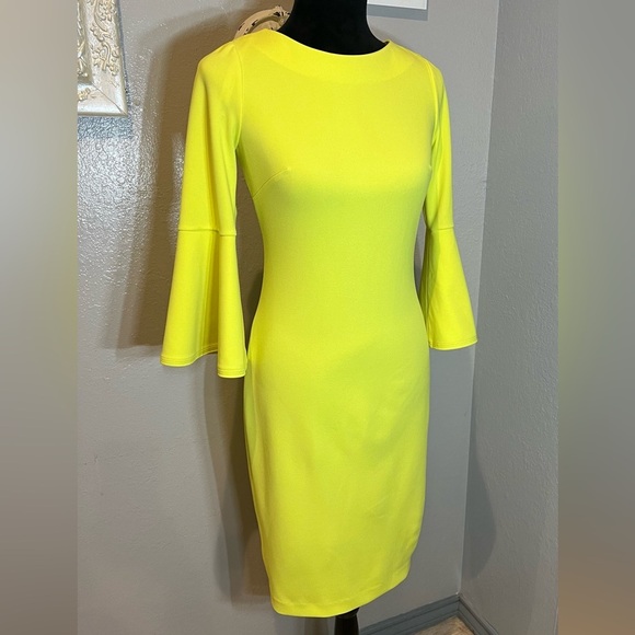 Calvin Klein Yellow Bell Sleeve Dress - Picture 1 of 14
